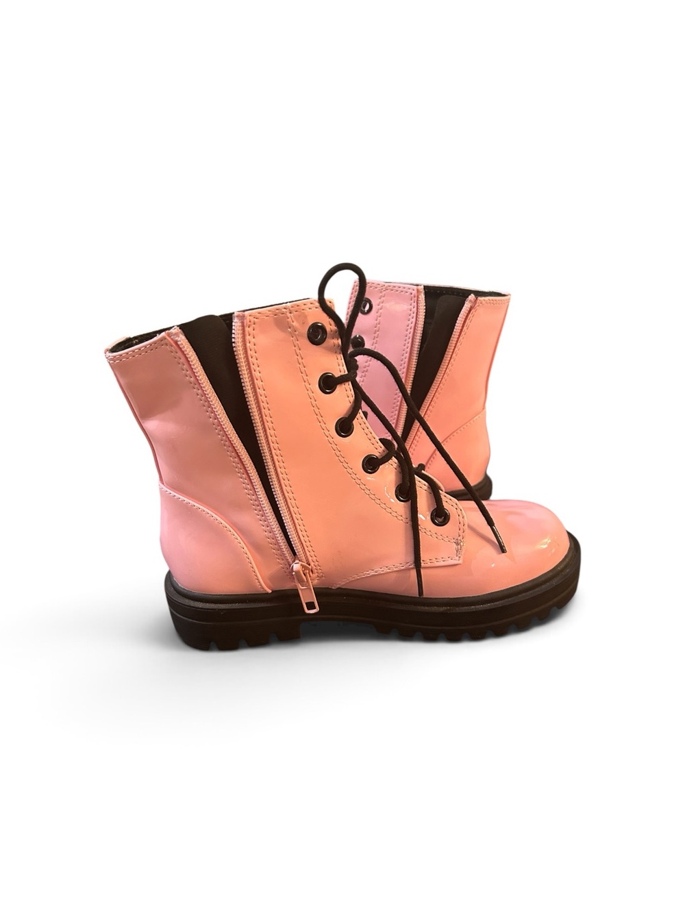 Kids Pink Lace-Up Combat Boots with Side Zipper size 2 Soda brand